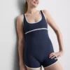 Aktiv unitard med kontrastfarget rund hals