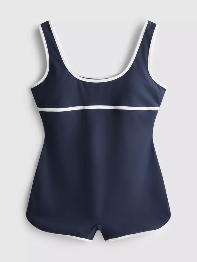 Aktiv unitard med kontrastfarget rund hals