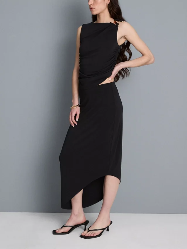 Asymmetrisk midi-skjørt i jersey