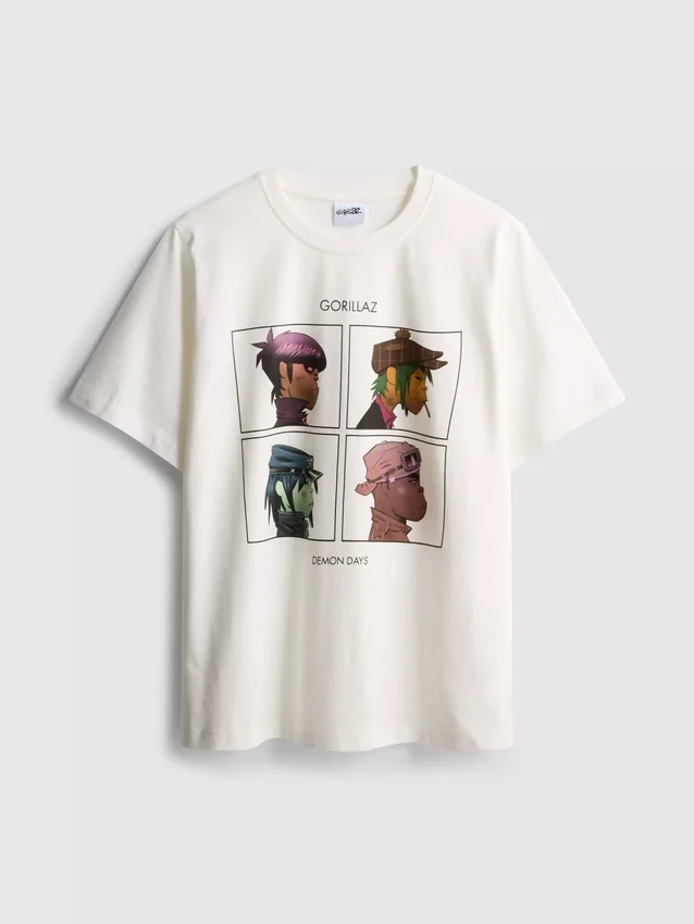 Avslappet Gorillaz-T-skjorte med grafisk musikkmotiv