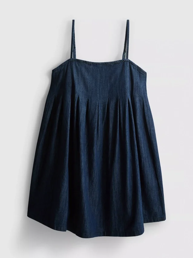 Babydoll-minikjole i bomullsdenim