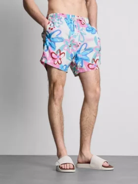 Badeshorts med blomstermønster og graffitiprint