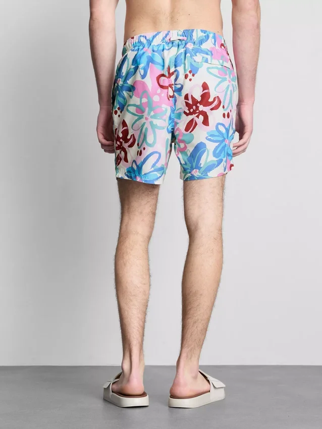 Badeshorts med blomstermønster og graffitiprint