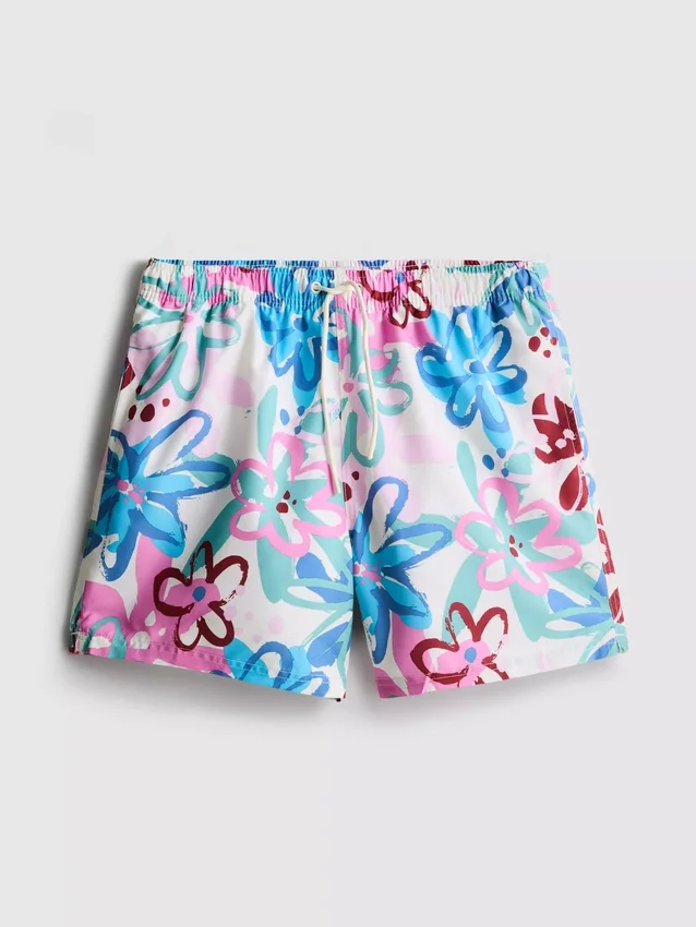 Badeshorts med blomstermønster og graffitiprint