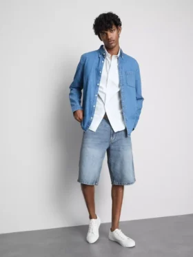 Baggy denimshorts med middels høy midje