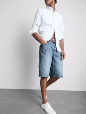 Baggy denimshorts med middels høy midje