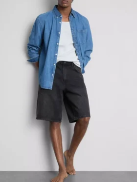 Baggy denimshorts med middels høy midje