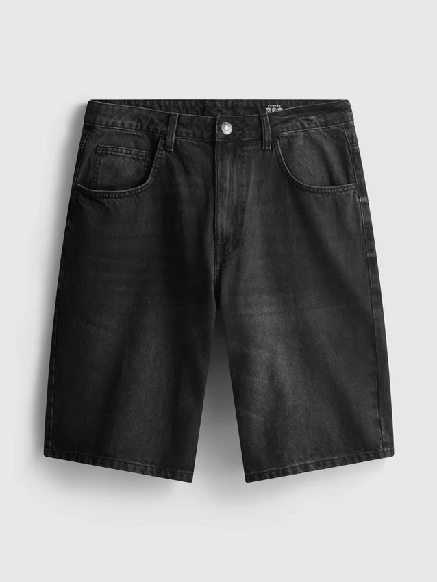 Baggy denimshorts med middels høy midje