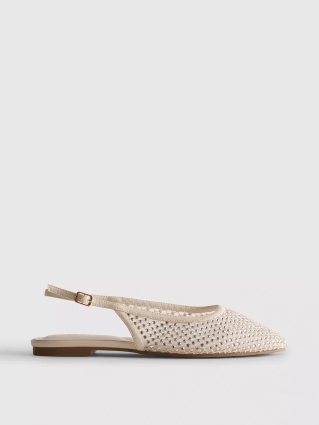 Ballerinasko med slingback og rhinestones