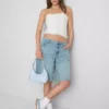 Bandeau-top i bomullsblanding med blonder