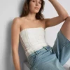 Bandeau-top i bomullsblanding med blonder
