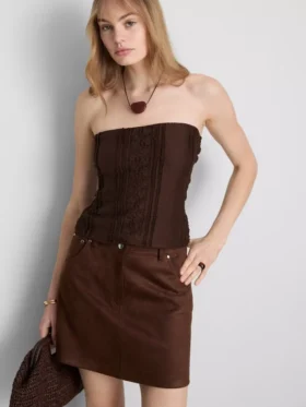 Bandeau-top i bomullsblanding med blonder