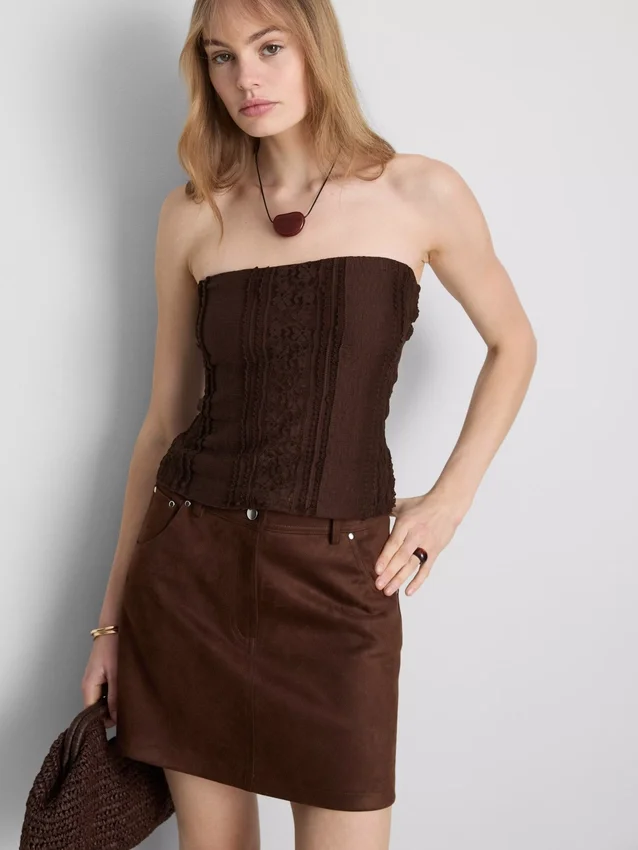 Bandeau-top i bomullsblanding med blonder