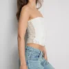 Bandeau-top i bomullsblanding med blonder