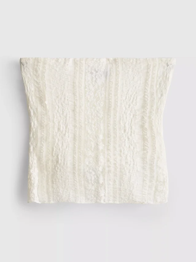 Bandeau-top i bomullsblanding med blonder