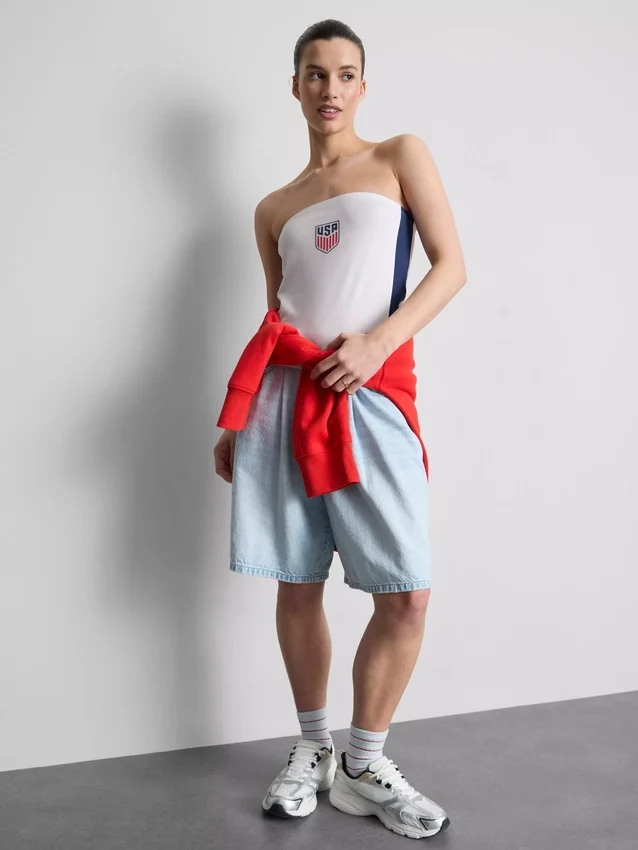 Bandeau-top i bomullsrikt stoff med USA-fotballmotiv