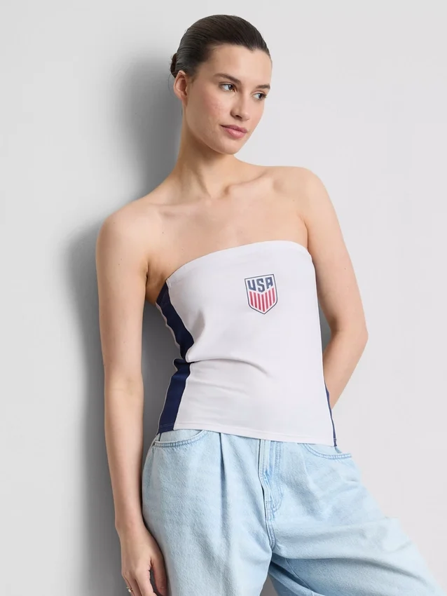 Bandeau-top i bomullsrikt stoff med USA-fotballmotiv