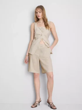Bermudashorts i plissert linblanding