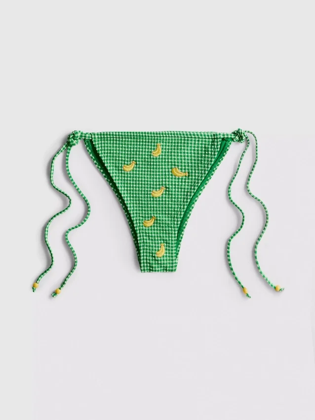 Bikinibukse i gingham med bånd i siden