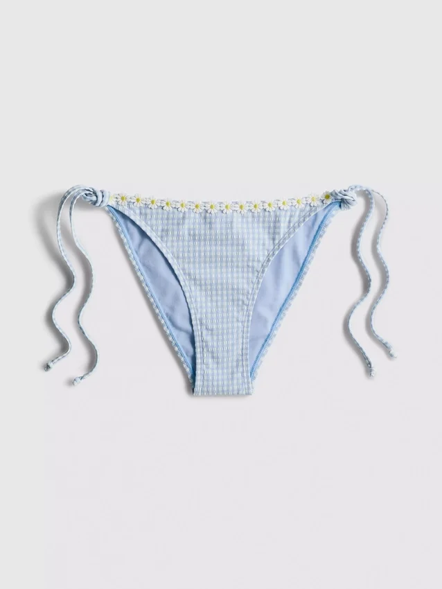 Bikinibukse i gingham med daisy-kant
