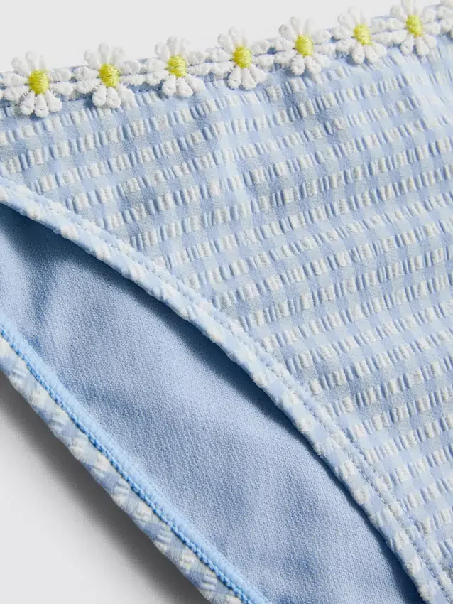 Bikinibukse i gingham med daisy-kant