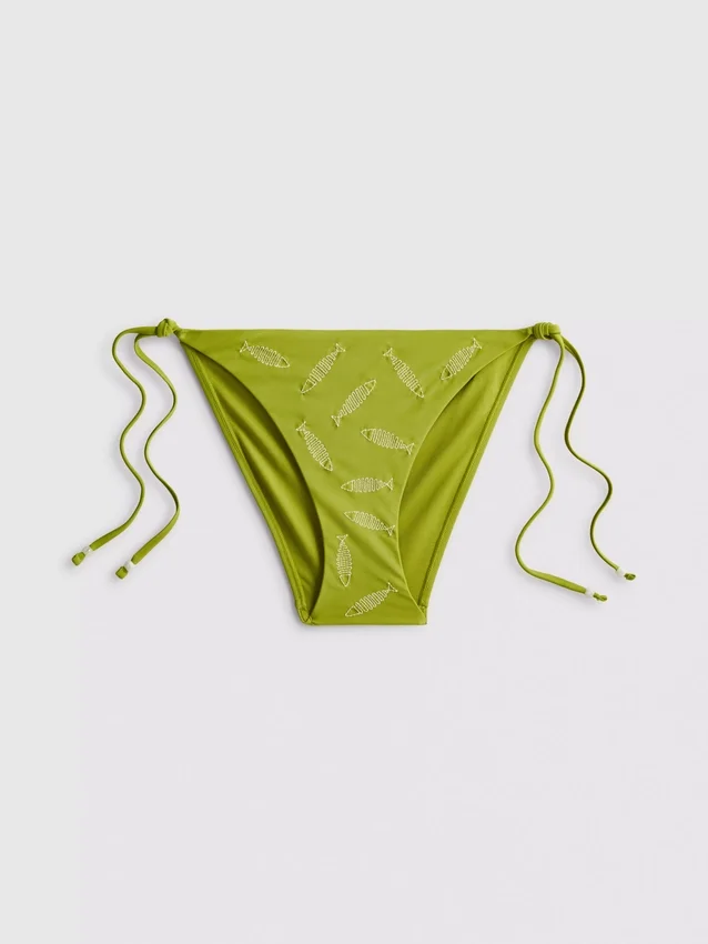 Bikinibukse med broderi og snøring i siden