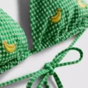 Bikinitopp med gingham-mønster og bananbroderi