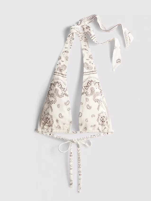 Bikinitopp med halterneck og bandana-mønster