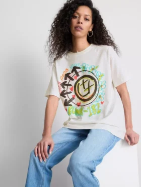 Blink 182 bomulls-T-skjorte med avslappet logo