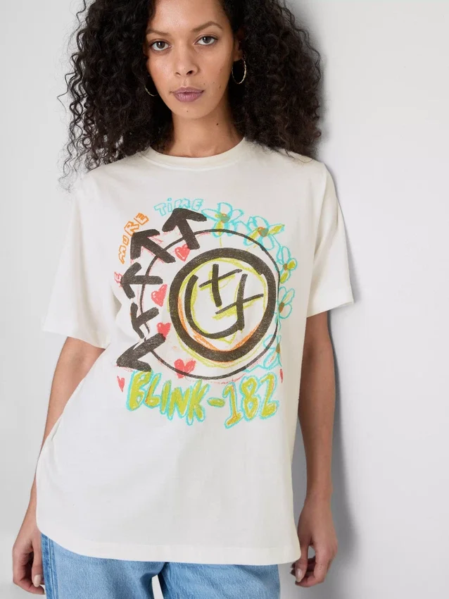 Blink 182 bomulls-T-skjorte med avslappet logo