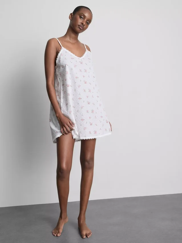 Blomstret bomulls-dobby-chemise
