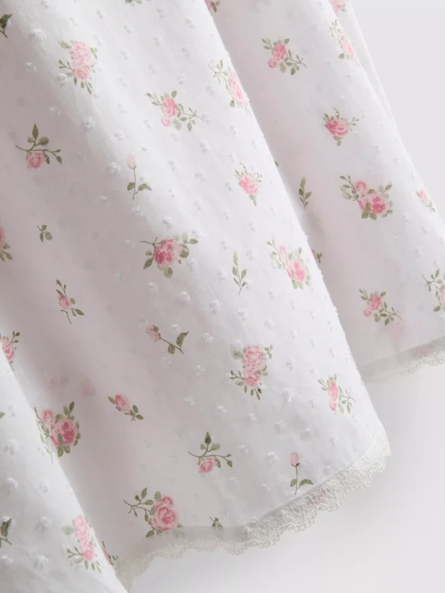 Blomstret bomulls-dobby-chemise