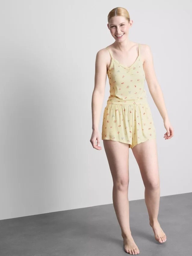 Blomstret ribbet pysjamaser-cami-top