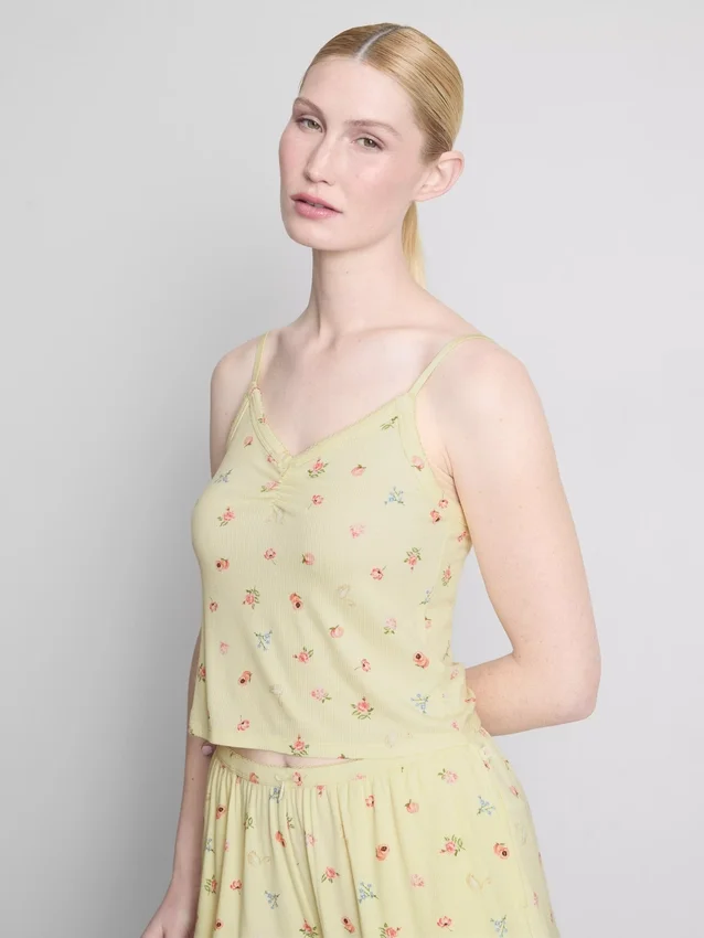 Blomstret ribbet pysjamaser-cami-top
