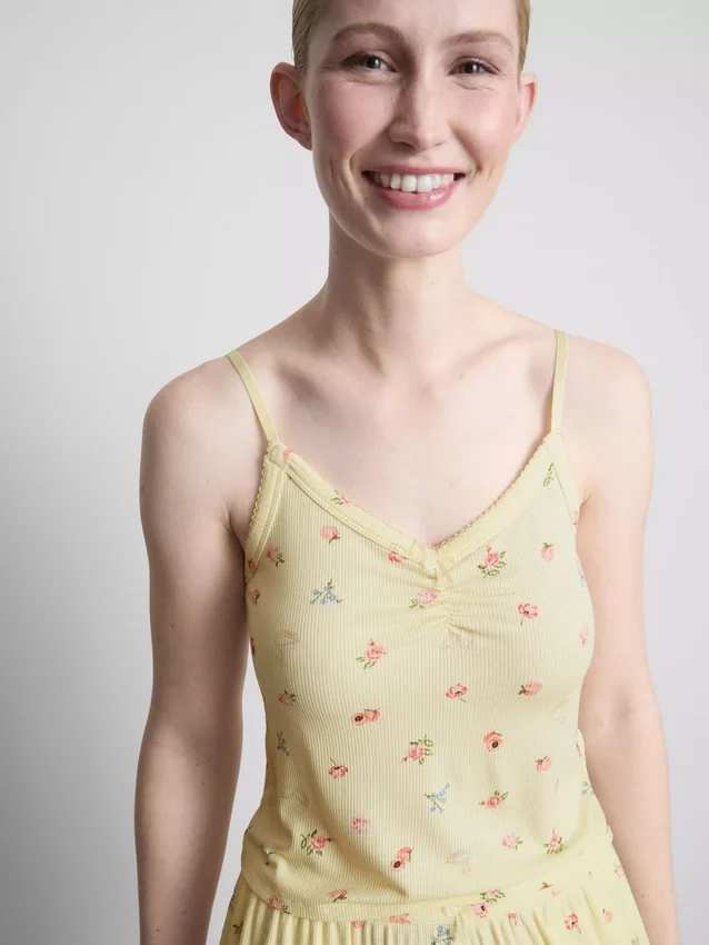 Blomstret ribbet pysjamaser-cami-top