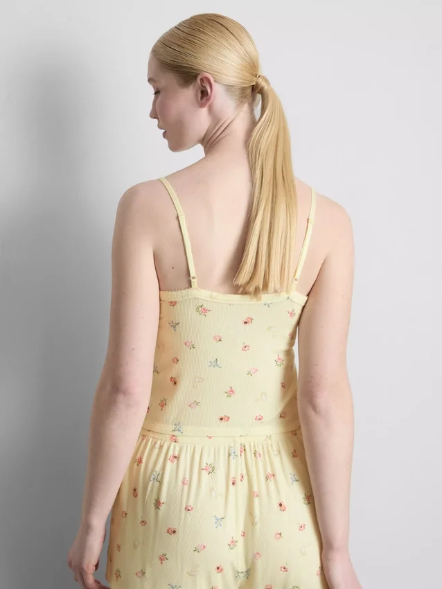 Blomstret ribbet pysjamaser-cami-top
