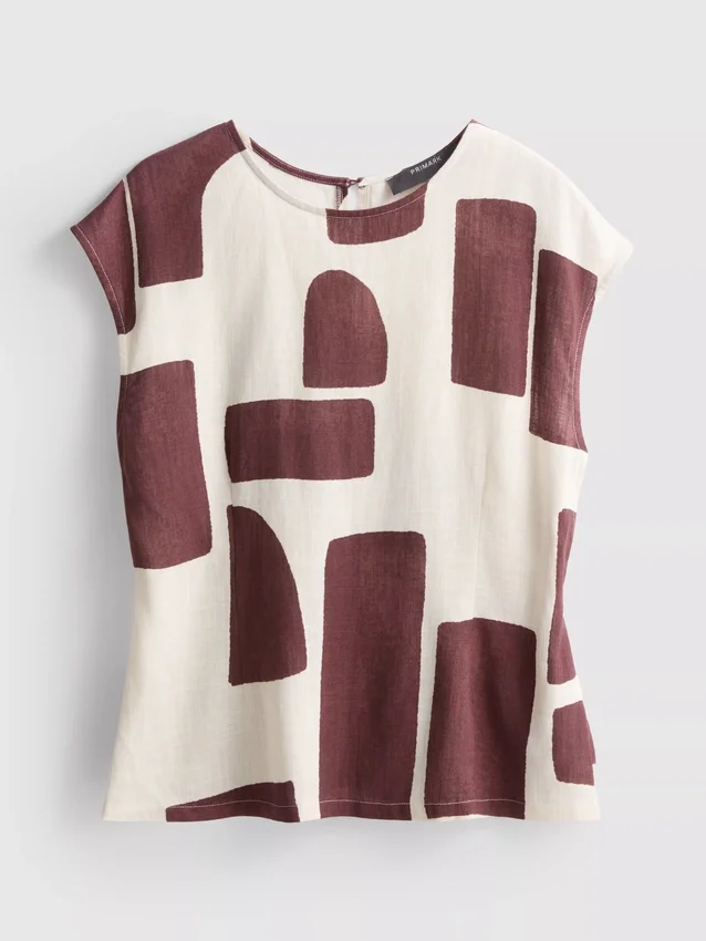 Bluse med korte ermer og trykk