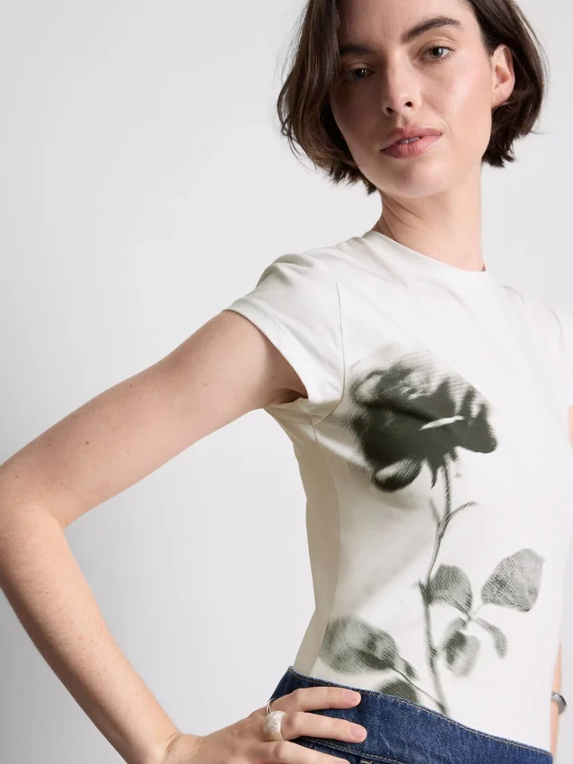 Bomulls-T-skjorte med blomstertrykk