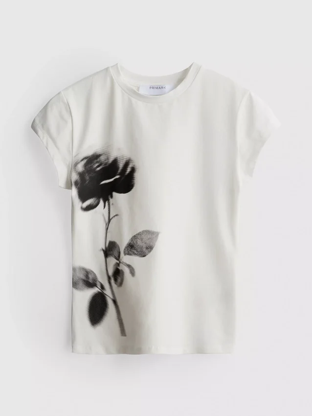 Bomulls-T-skjorte med blomstertrykk