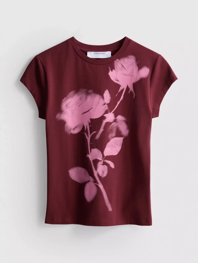 Bomulls-T-skjorte med blomstertrykk