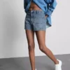Bomullsdenim-shorts med lommer foran