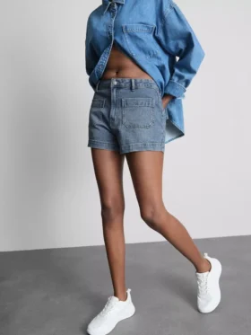 Bomullsdenim-shorts med lommer foran