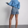 Bomullsdenim-shorts med lommer foran
