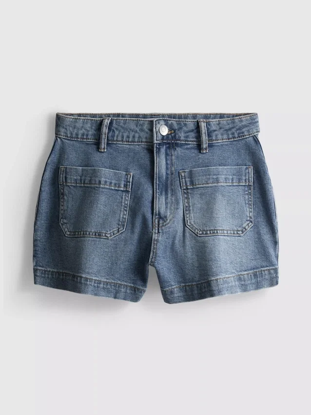 Bomullsdenim-shorts med lommer foran