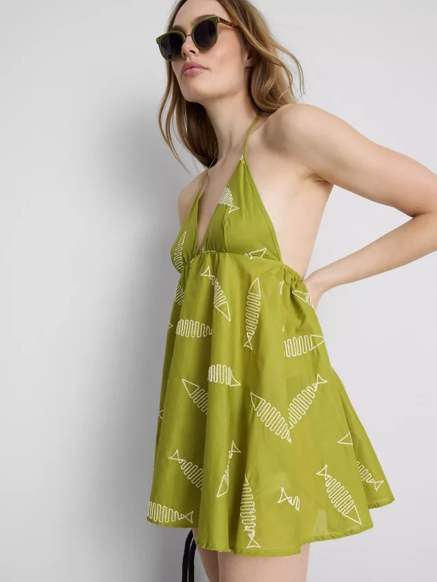 Broderte minikjole med fiskemotiv