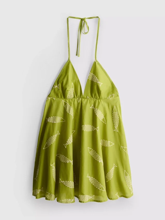 Broderte minikjole med fiskemotiv