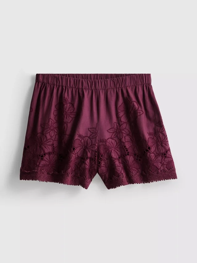 Broderte shorts i bomull med høy midje