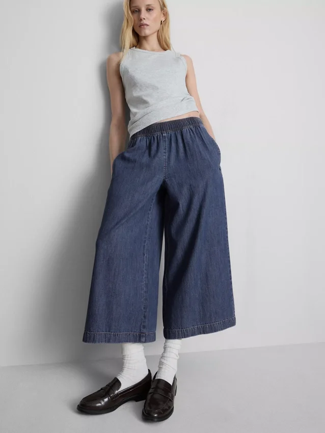 Culotte-Jeans med vide ben