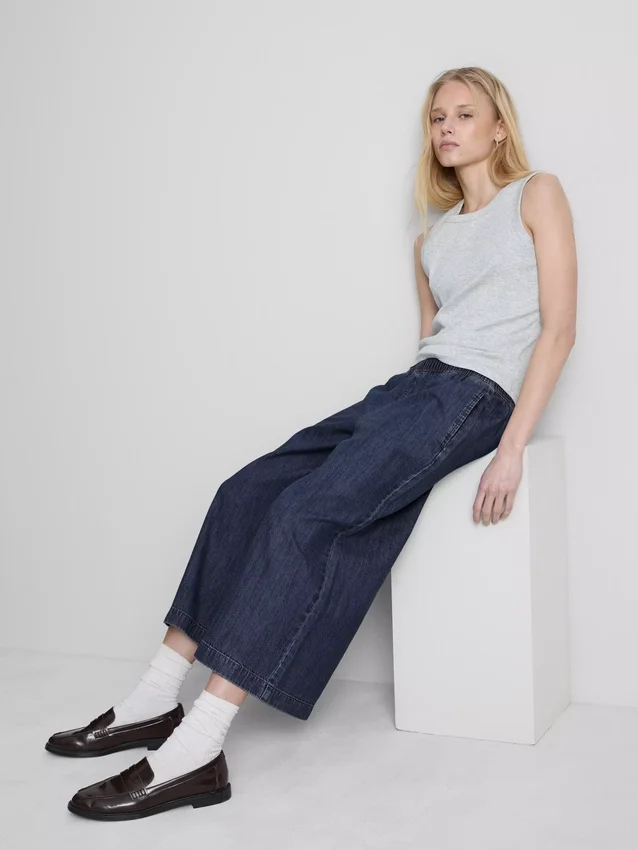 Culotte-Jeans med vide ben
