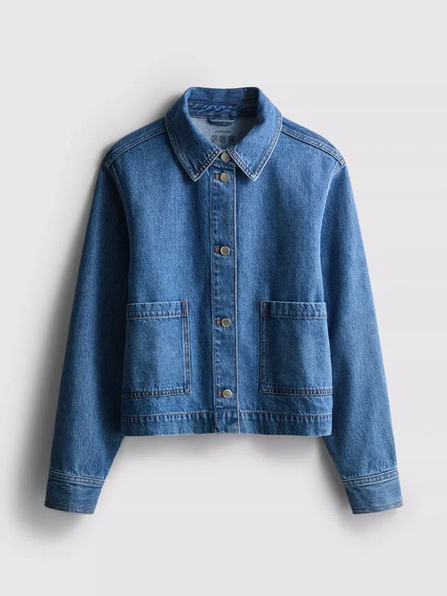 Denimjakke i bomull med påsydd lomme